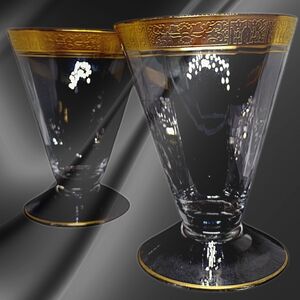 TO BE DONATED. ptic Valencia Gold Encrusted Footed Crystal Ice Tea (Set of 2)